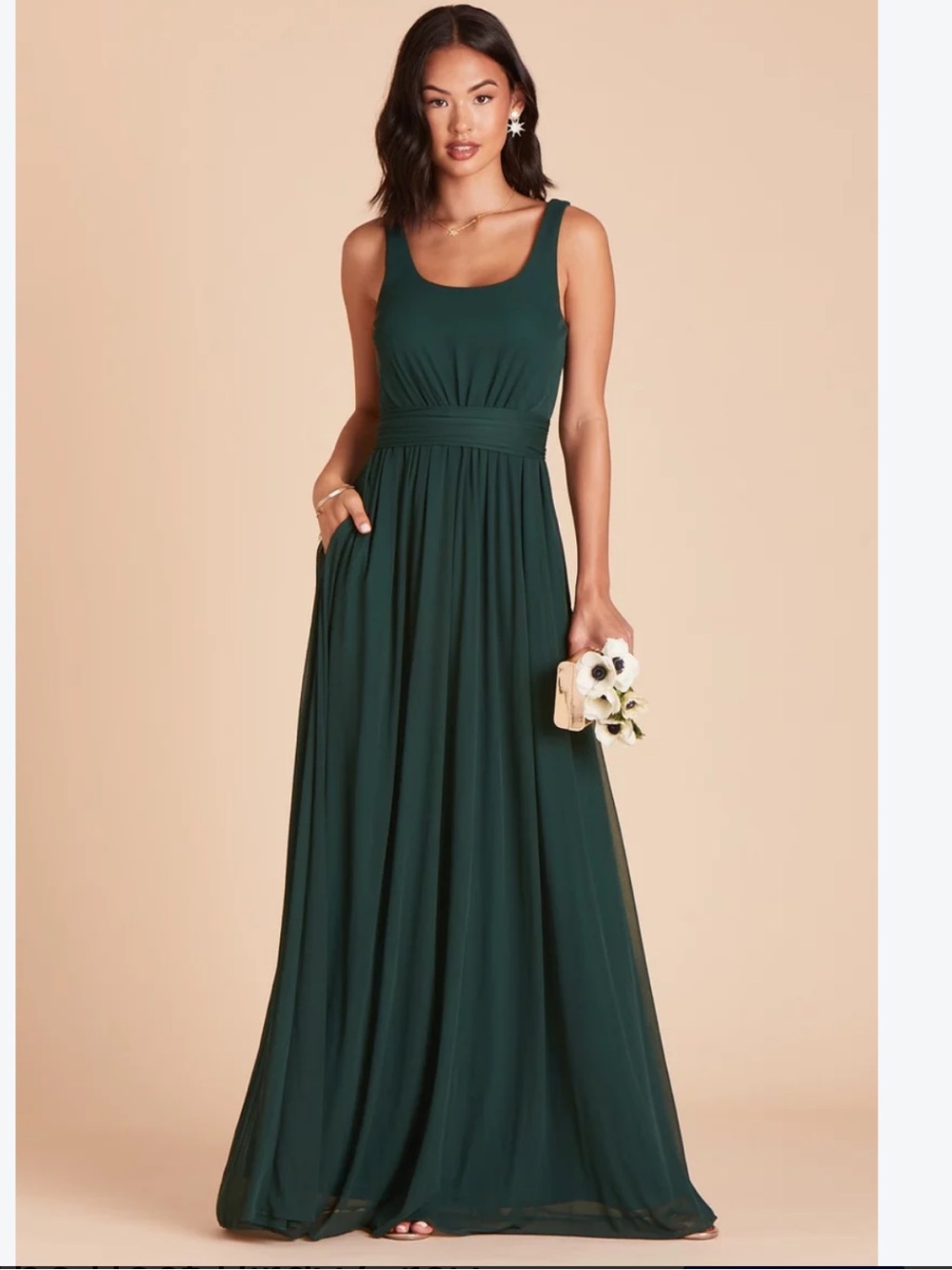BIRDY GREY JAN MAXI DRESS EMERALD GREEN LINED AND POCKETS SZ MED